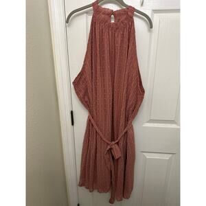 Women’s high neck Swiss dot belted mauve dress size 4xl